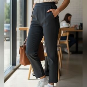 Petite Black Sheer Pocketed Fully Lined Ankle Length High  Elastic Waist Sz 8P